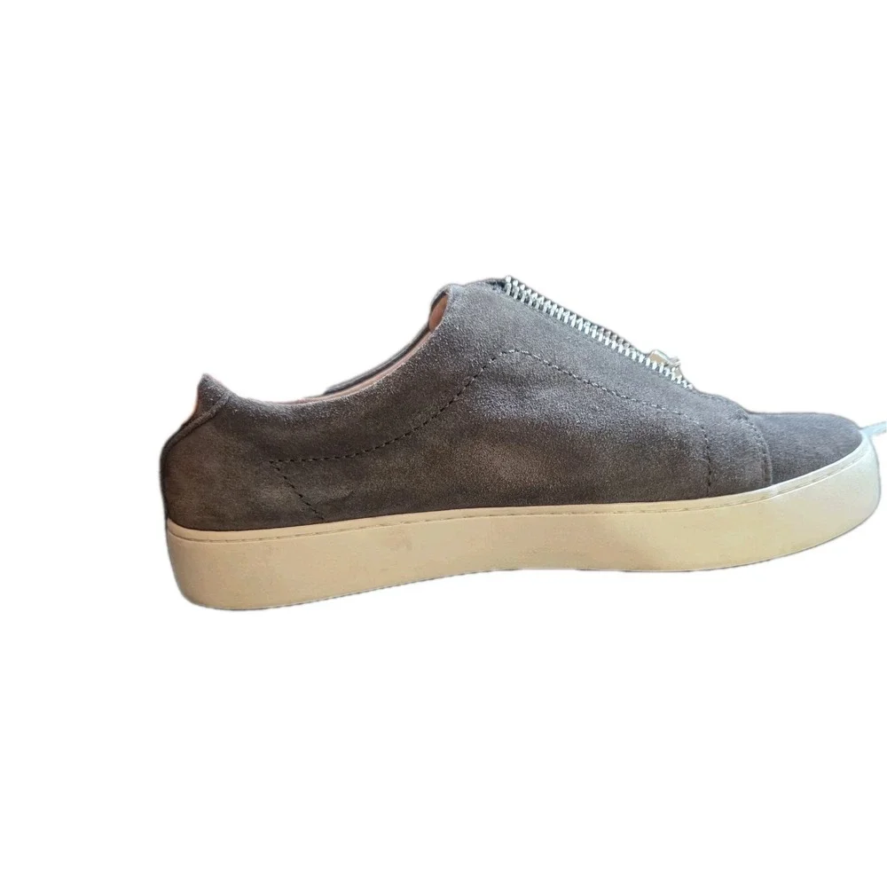 Frye Lena Gray /Brown Suede Zipper Slide In Sneakers Womens Size 10 Comfy Casual
